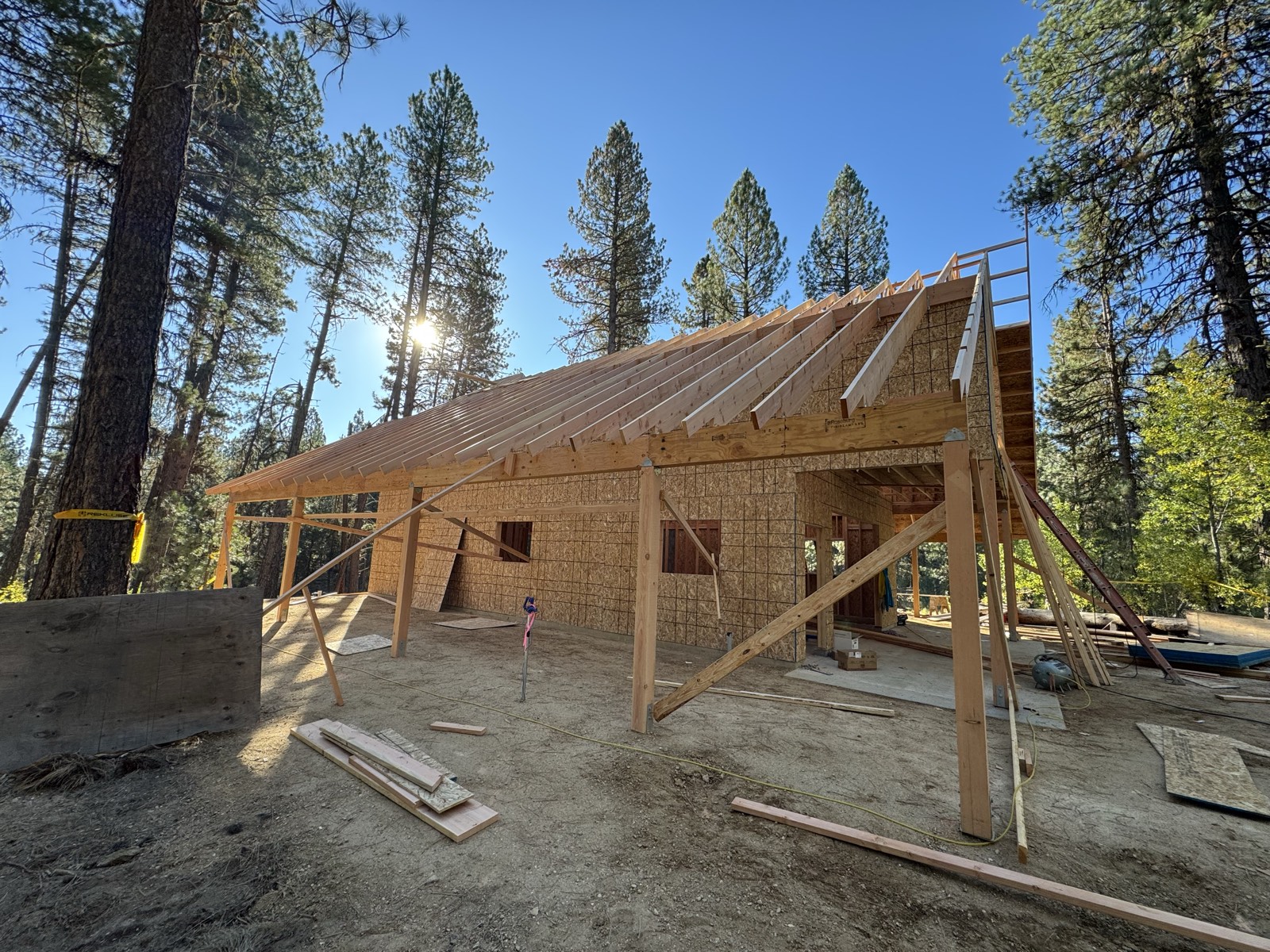 Clean, organized job site on the Mountain Cabin build by Thunder Mountain Homes