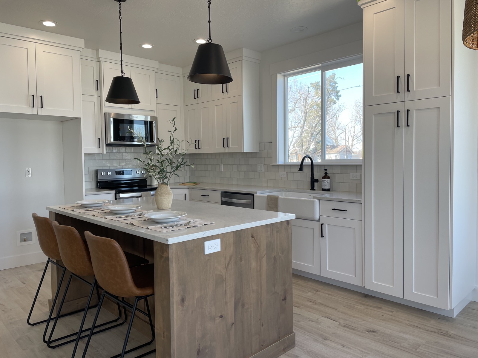 Open great room in the Modern Farmhouse custom home