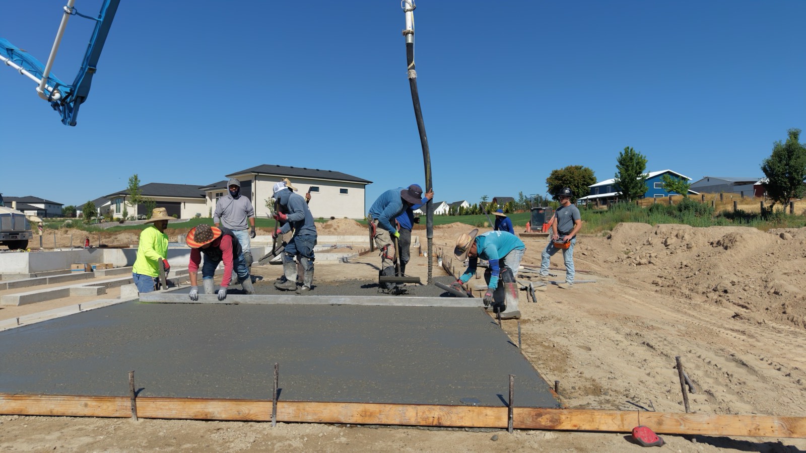 Concrete pour underway on a custom home slab