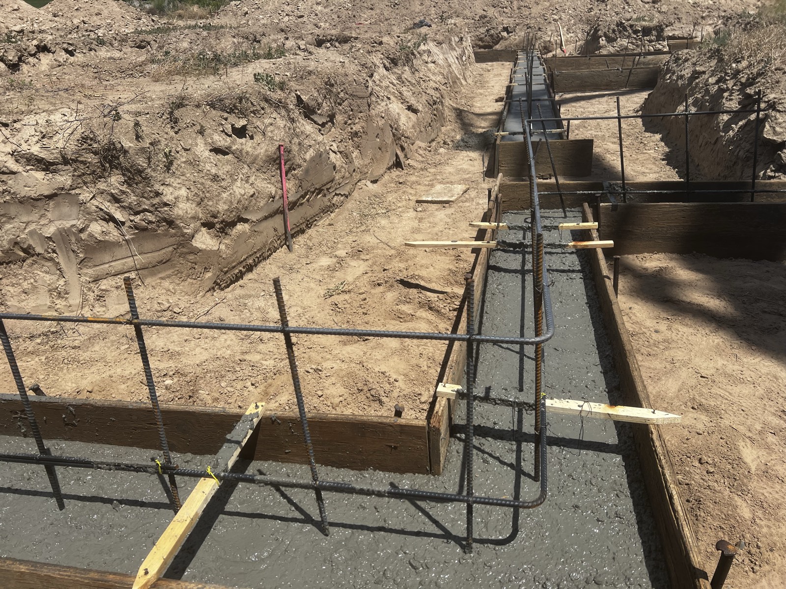 Rebar reinforcement tied for a foundation pour